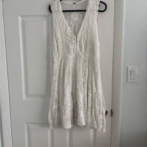 Free People White Lace Embroidered Top